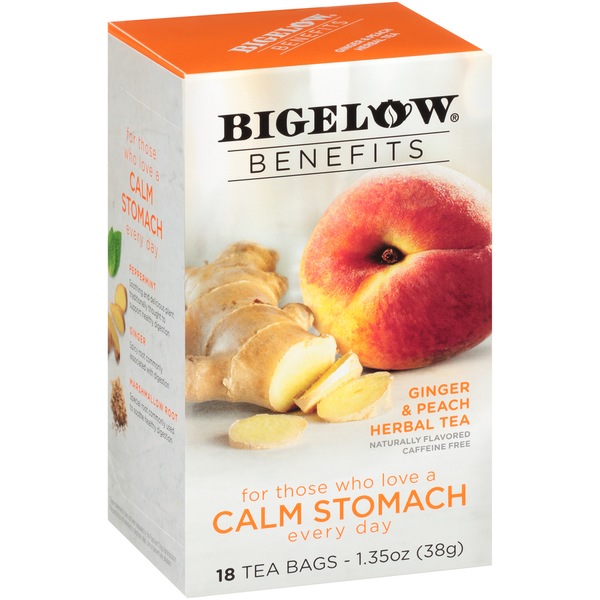 Bigelow Benefits Ginger and Peach Herbal Tea, 18 ct
