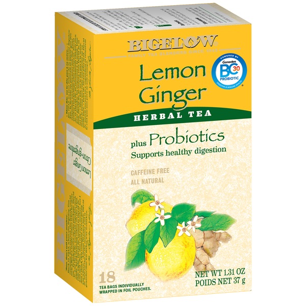 Bigelow Lemon Ginger Herbal Tea + Probiotics, 18 ct