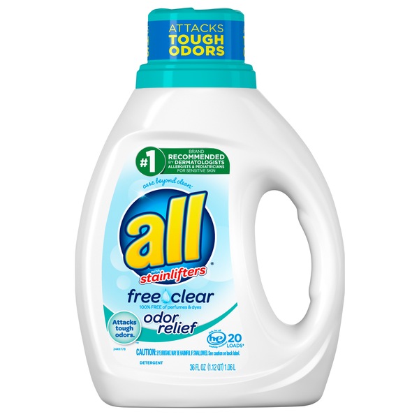 all Liquid Laundry Detergent, Free Clear with Odor Relief, 36 OZ, 20 Loads