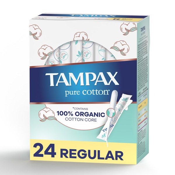 Tampax Pure Cotton Tampons, Unscented, Regular Absorbency, 24 CT