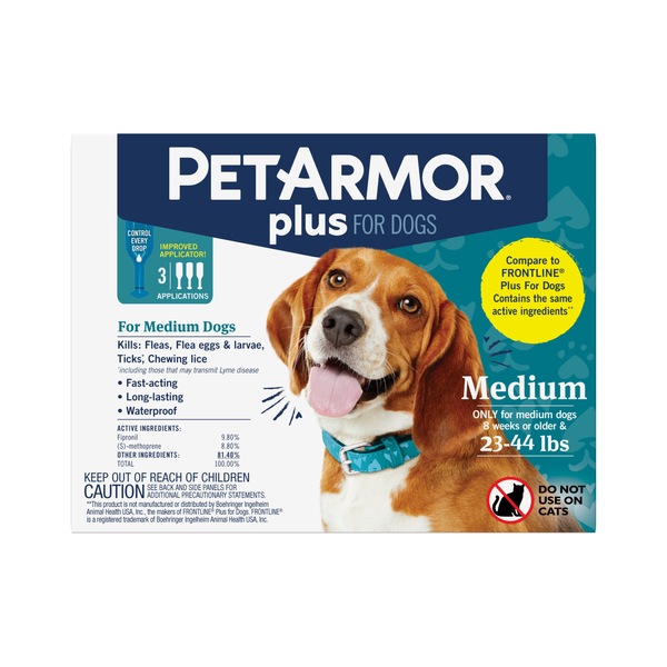 PETARMOR Plus for Medium Dogs 23-44 lbs, Flea & Tick Prevention for Dogs, 3-Month Supply