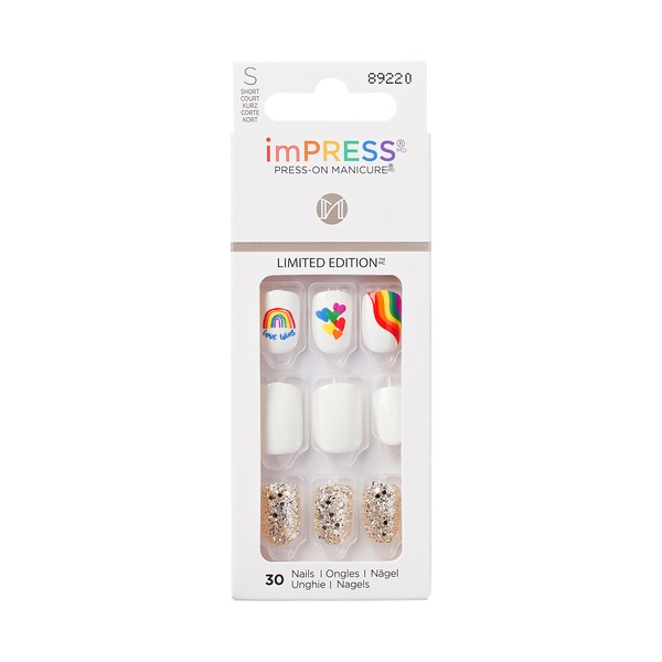 imPRESS Press-On Manicure Limited Edition Pride Nails, White, Short, Square, 33 Ct.