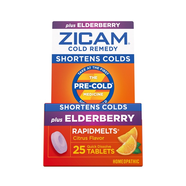 Zicam plus Elderberry Cold Remedy RapidMelts, Citrus, 25 CT