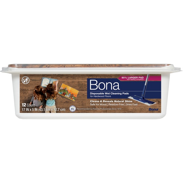 Bona Disposable Wet Cleaning Pads for Hardwood Floors, 12 ct
