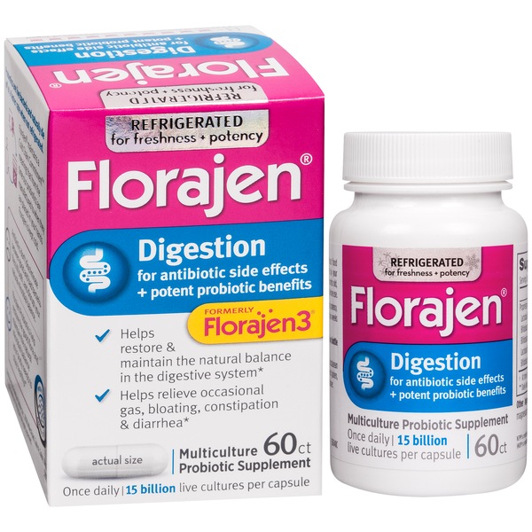 Florajen Digestion Refrigerated Probiotics for Women and Men, Multi Culture Probiotic Nutritional Supplement for Occasional Gas, Bloating, Constipation & Diarrhea, 15 Billion CFUs