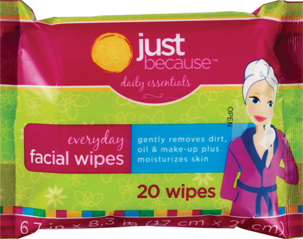 Just Because Daily Essentials Everyday Facial Wipes, 20CT