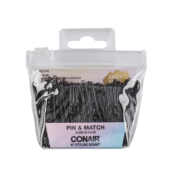 Conair Bobby Pins with Pouch - Black, Saavy Value 200pcs