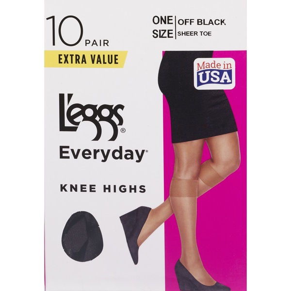L'eggs Everyday - Medias hasta las rodillas, punta fina, talla única, Off Black