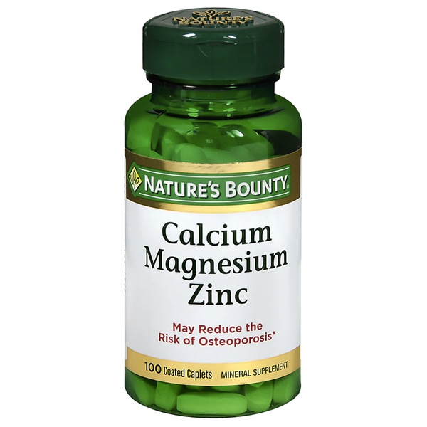 Nature's Bounty Calcium Magnesium Zinc Coated Caplets, 100 CT