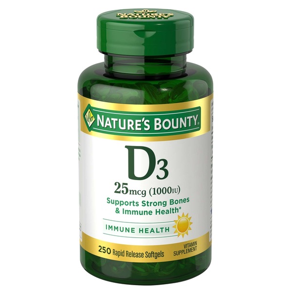 Nature's Bounty Vitamin D3  Rapid Release Softgels, 25 mcg