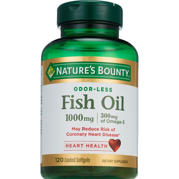 Nature's Bounty - Aceite de pescado en cápsulas blandas, sin olor, 1000 mg