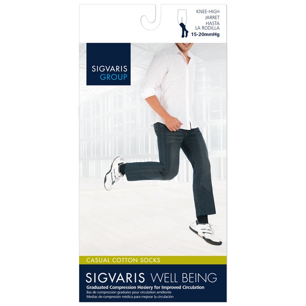 Sigvaris Well-being Men's Casual Cotton Compression Socks, Black, 15-20mmHg