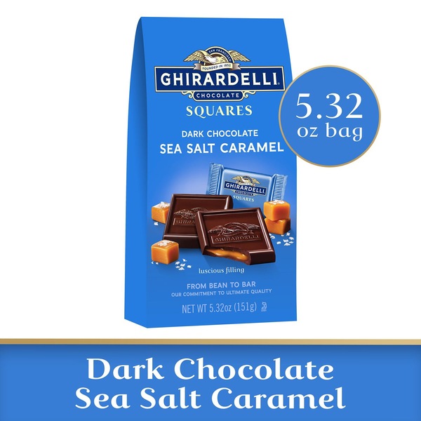 Ghirardelli, Dark Chocolate Sea Salt Caramel Squares, 5.32 oz Bag