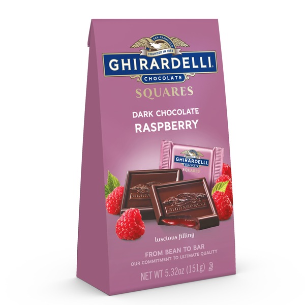 Ghirardelli, Dark Chocolate Raspberry Squares, 5.32 oz Bag
