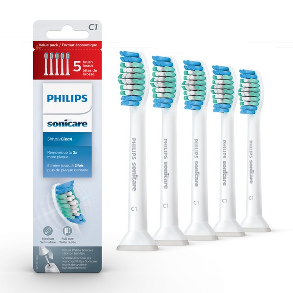 Philips Sonicare Simply Clean Electric Toothbrush Replacement Brush Heads, Medium Bristle