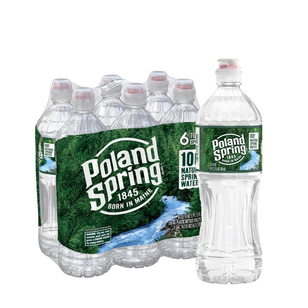 Poland Spring 100% Natural Spring Water, Sport Cap Bottles, 6 ct, 23.7 oz