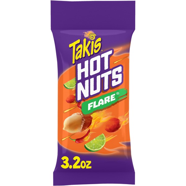 Takis Flare Hot Nuts Pouch, Chili Pepper & Lime Flavored Spicy Double-Crunch Peanuts, 3.2 oz