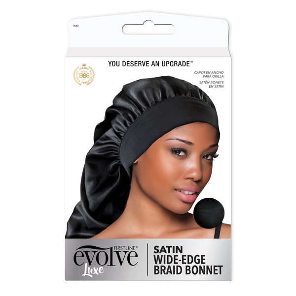 Evolve Satin Wide Edge Braid Bonnet, Black