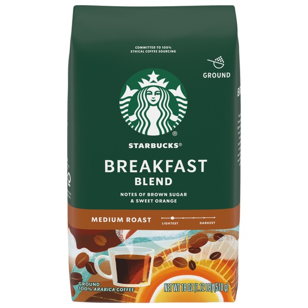 Starbucks Breakfast Blend Medium Roast Ground Coffee, 18 oz