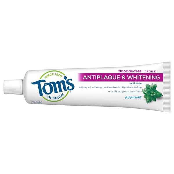 Tom's Of Maine Antiplaque and Whitening Fluoride-Free Natural Toothpaste, Peppermint