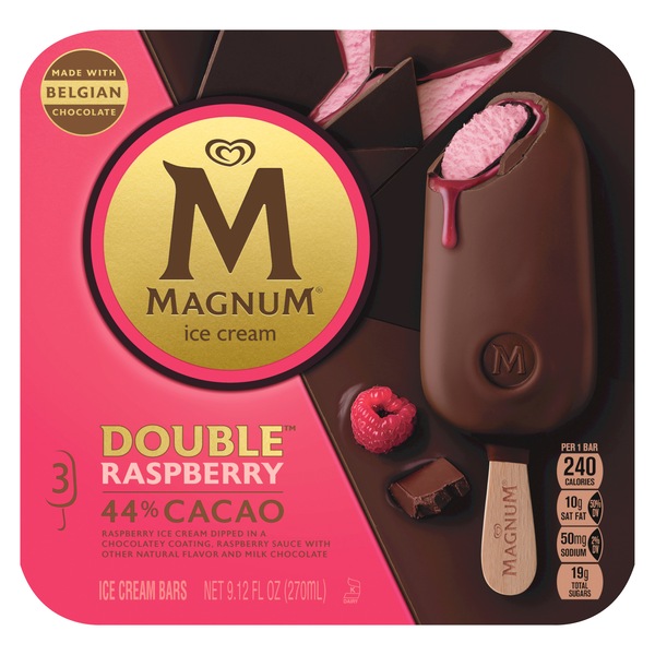 Magnum Double Raspberry Ice Cream Bars Frozen Dessert, 3 ct