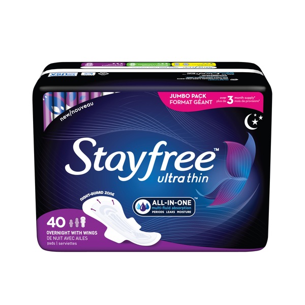 Stayfree Ultra Thin Pads with Wings, Overnight