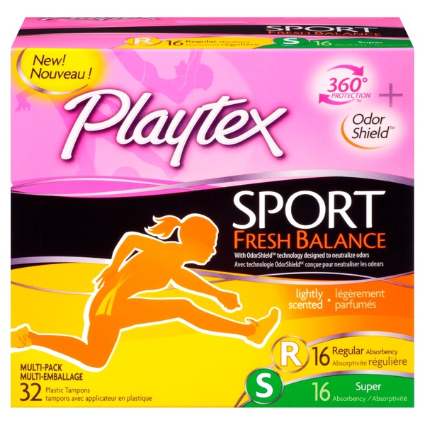 Playtex Sport Tampons, Multi-Pack Fresh Scent, Regular and Super, 32 CT