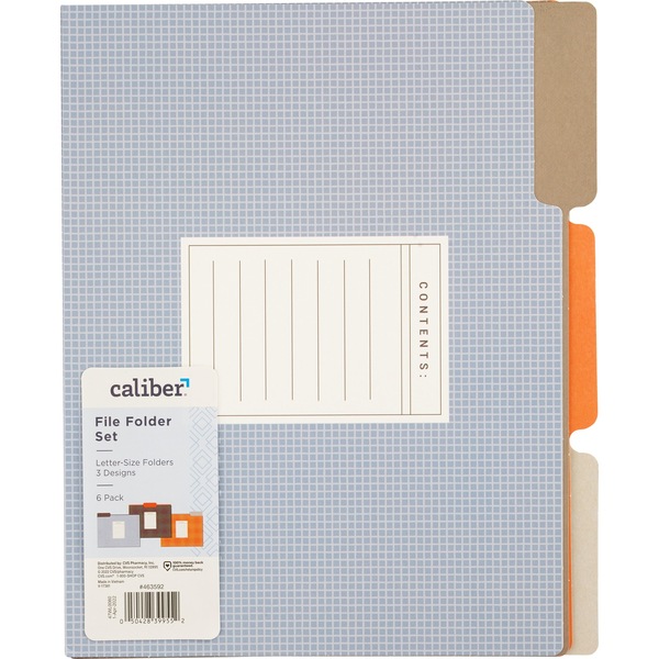 Caliber File Folder Set (Letter Size) Assorted Styles, 6 CT