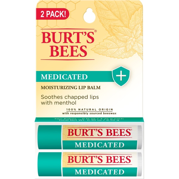 Burt's Bees Medicated Lip Balm with Menthol, Twin Pack
