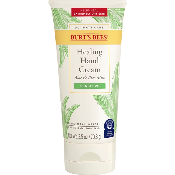Burt's Bees Ultimate Care Healing Hand Cream with Aloe and Rice Milk for Sensitive Skin, 2.5 OZ
