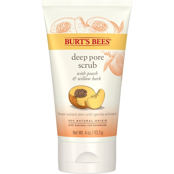 Burt's Bees Peach and Willow Bark Deep Pore Scrub, Exfoliating Facial Scrub, 4 OZ