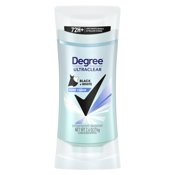 Degree Ultraclear 72-Hour Black + White Antiperspirant & Deodorant Stick, Pure Clean, 2.6 OZ