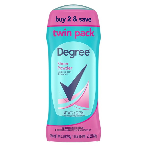Degree 48-Hour Antiperspirant & Deodorant Stick, Sheer Powder, 2.6 OZ, 2 Pack