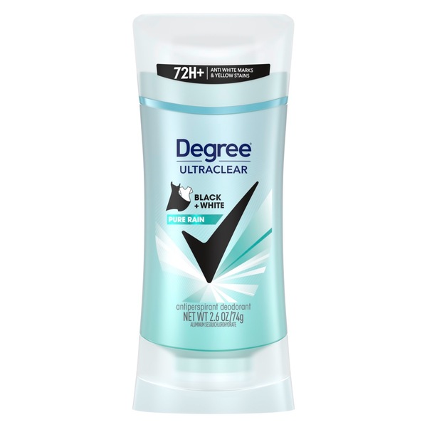 Degree Ultraclear 72-Hour Black+White Antiperspirant & Deodorant Stick, Pure Rain, 2.6 OZ