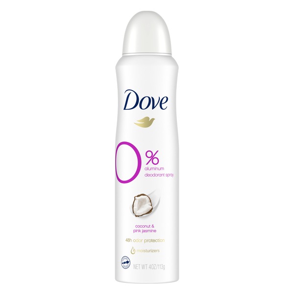 Dove 0% Aluminum 48-Hour Deodorant Spray, Coconut & Pink Jasmine, 4 OZ