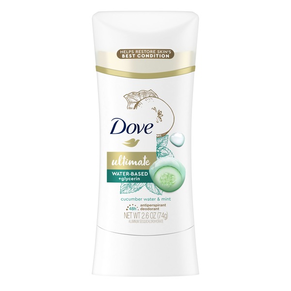 Dove Ultimate 48-Hour Water-Based + Glycerin Antiperspirant & Deodorant Stick, Cucumber Water & Mint