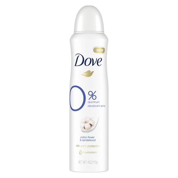 Dove Aluminum Free 48-Hour Deodorant Dry Spray, Cotton Flower & Sandalwood, 4 OZ