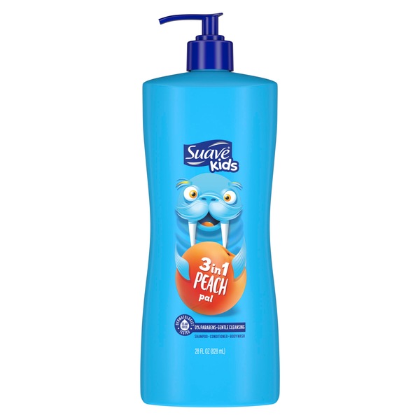 Suave Kids Tear Free 3-in-1 Shampoo, Conditioner, Body Wash, Peach, 28 Oz