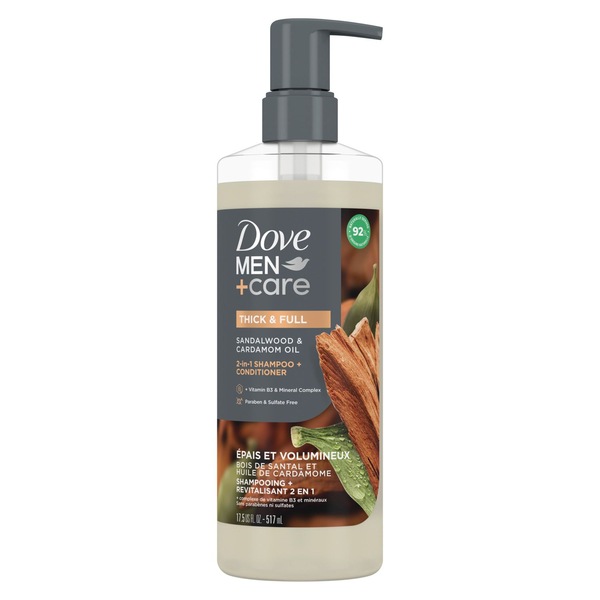 Dove Men+Care 2-in-1 Shampoo + Conditioner, Sandalwood & Cardamom Oil, 17.5 OZ