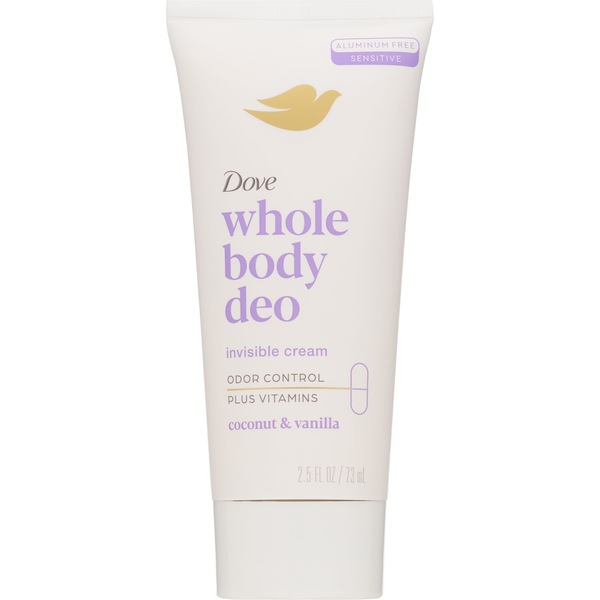 Dove Whole Body Deodorant Invisible Cream, Coconut & Vanilla, 2.5 OZ