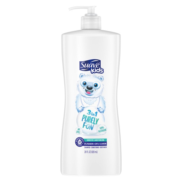 Suave Kids Tear Free 3-in-1 Shampoo, Conditioner & Body Wash, Purely Fun, 28 Oz