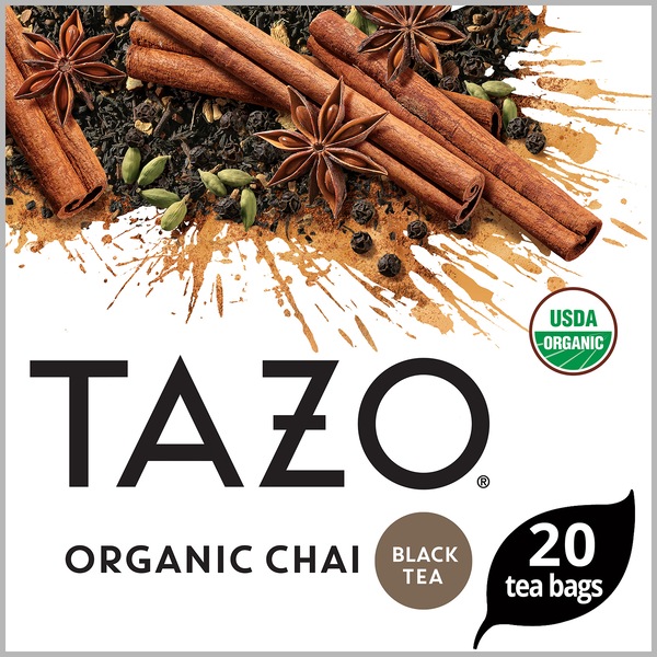 Tazo Organic Chai Moderately Caffeinated Morning Drink Black Tea Bags For a Warm Spiced Chai, 20 ct
