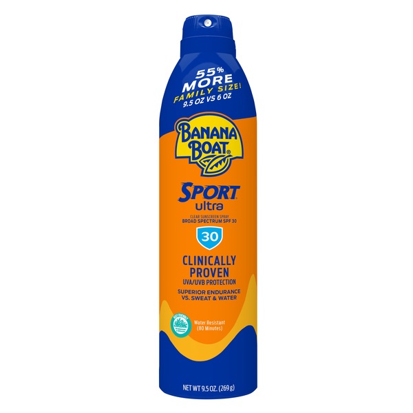 Banana Boat Ultra Sport Performance Clear Spray Family Size Sunscreen Broad Spectrum SPF 30, 9.5 OZ