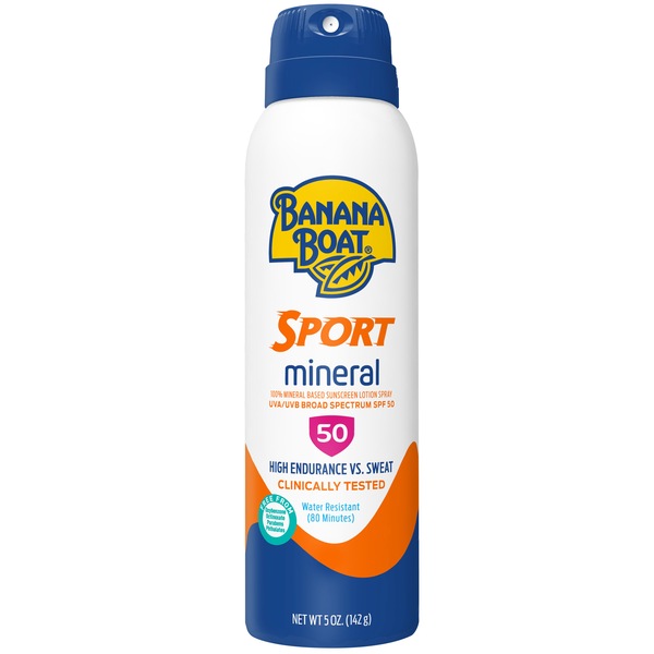Banana Boat Sport 100% Mineral Sunscreen Spray SPF 50, 5 OZ