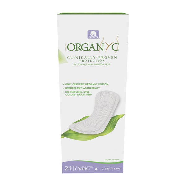 Organyc - Protectores diarios de algodón orgánico para piel sensible, ligeros, empacados planos, 24 u.