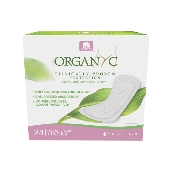 Organyc Organic Cotton Panty Liners for Sensitive Skin, Light, Folded, 24 CT