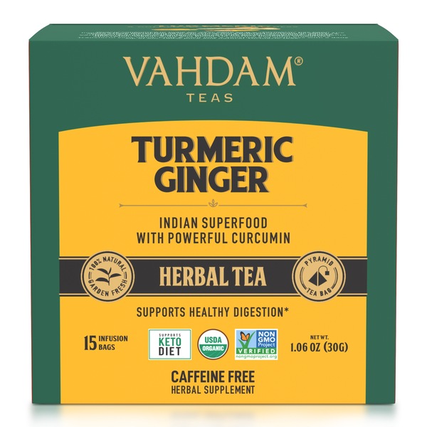 Vahdam India Turmeric Ginger Herbal Tea, 15 ct