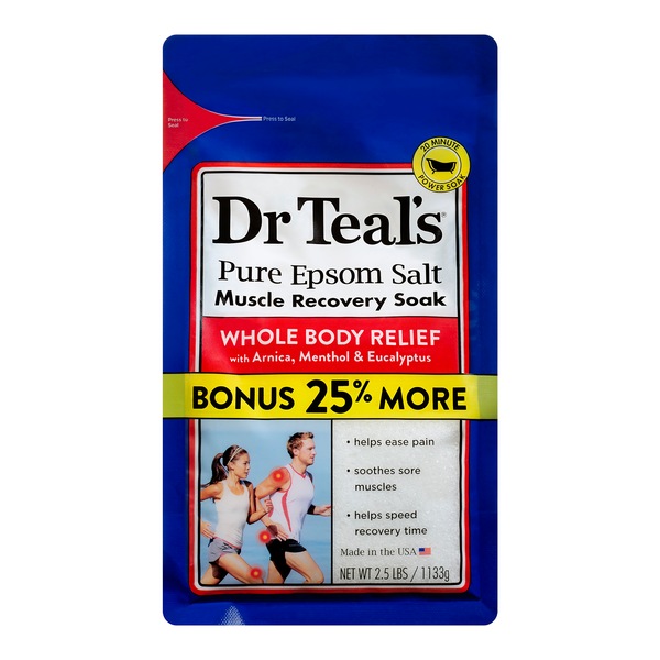 Dr Teal's Pure Epsom Salt Muscle Recovery Soak with Arnica, Menthol & Eucalyptus, 2.5 lbs