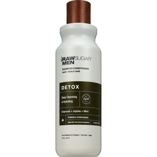 Raw Sugar Men Detox 2-in-1 Shampoo & Conditioner, Charcoal, Jojoba & Mint, 18 OZ