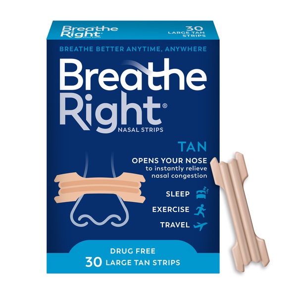 Breathe Right Nasal Strips, Tan, 30 CT